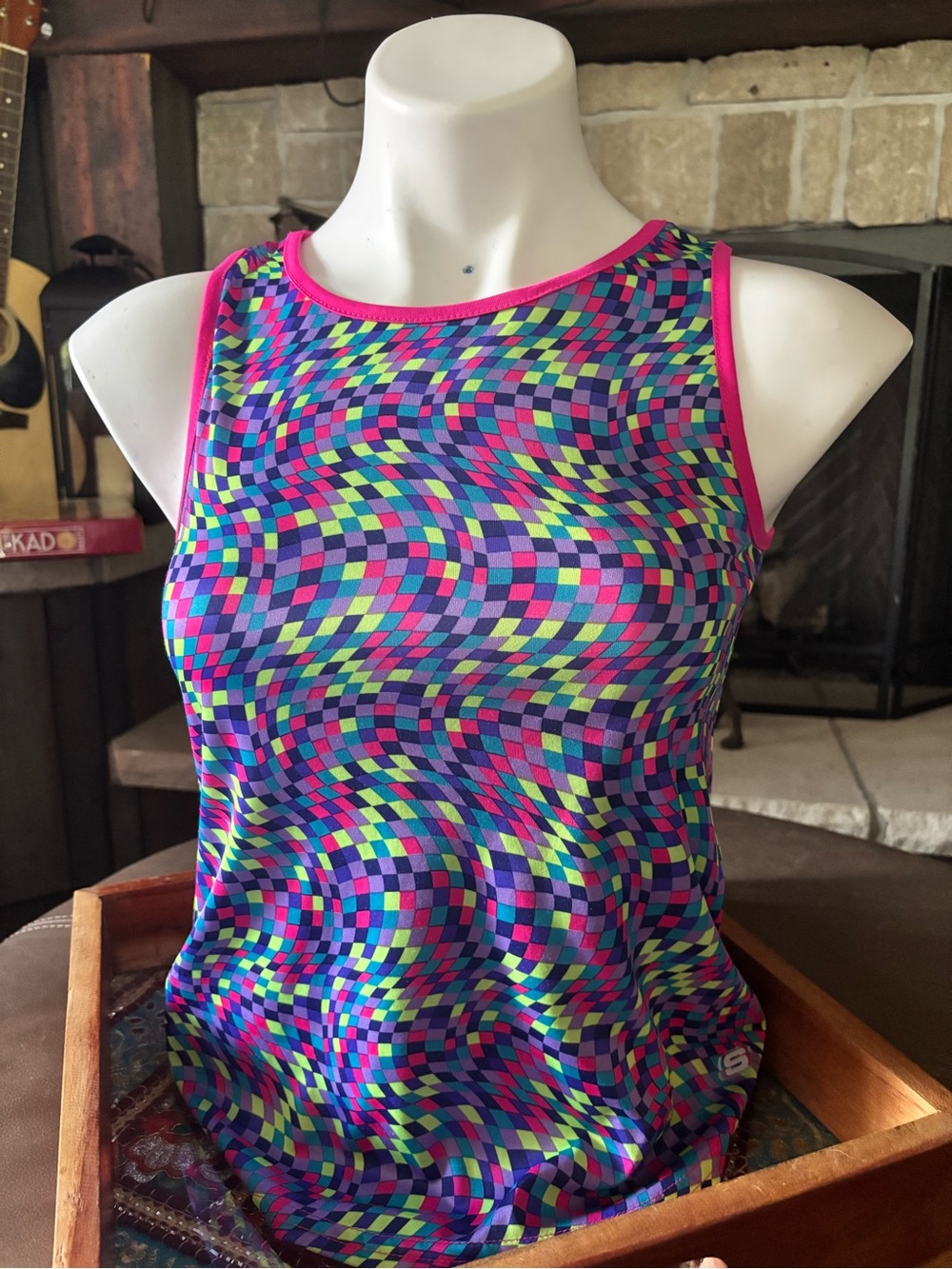 Skechers Girls' Neon Checkerboard Tank Top - Pink Trim